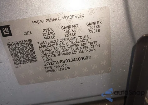 2018 Chevrolet Bolt Ev Lt z USA, uszkodzony, nr VIN 1G1FW6S01J4109692